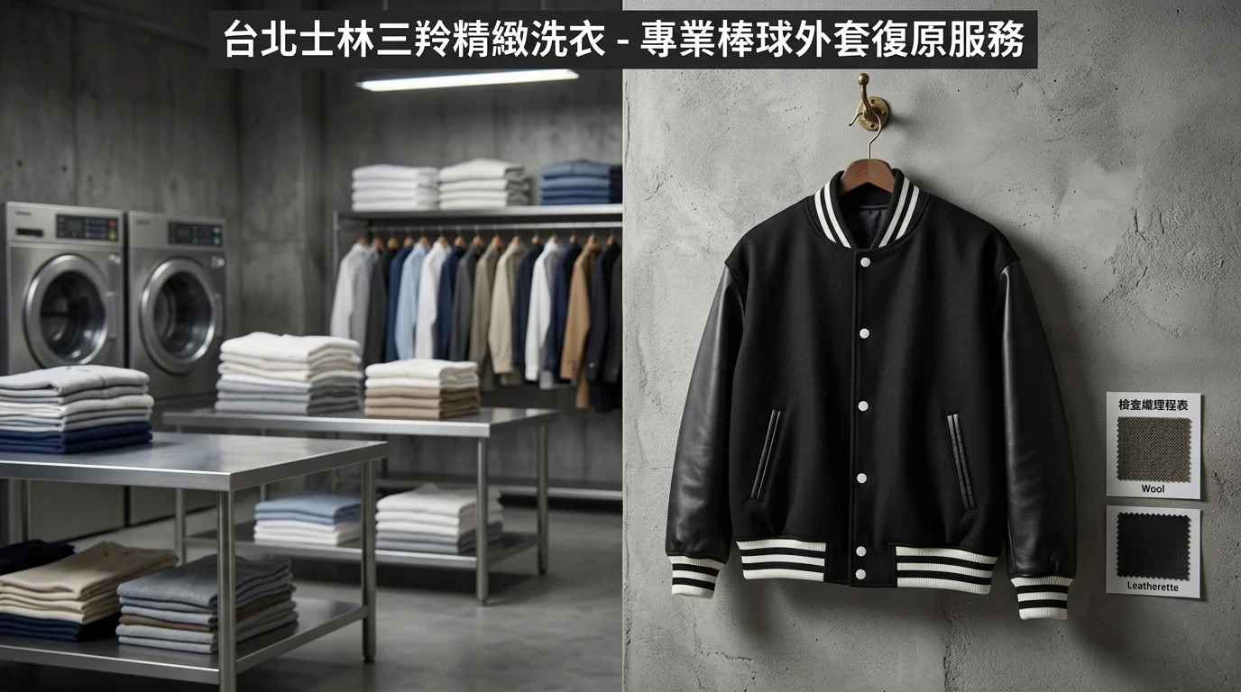 棒球外套正面外觀與洗滌標籤